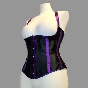 Enchanting Black and Purple Satin Underbust Corset Punk Goth WhimsyGoth Dark Fei